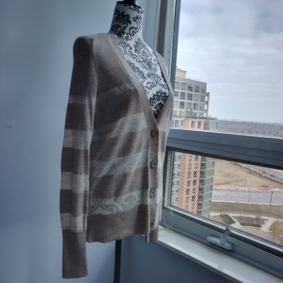 LOFT Stripe Long Casual Spring Cardigan in Brown - Picture 3 of 8